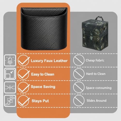 Image of COZILO Leather Car Trash Can - Leakproof & Easy-to-Clean Car Garbage Can for Luxury Cars, SUVs & Trucks | Includes 60 Custom Liners, Secure Hook, Easy Install, Carbon Fiber