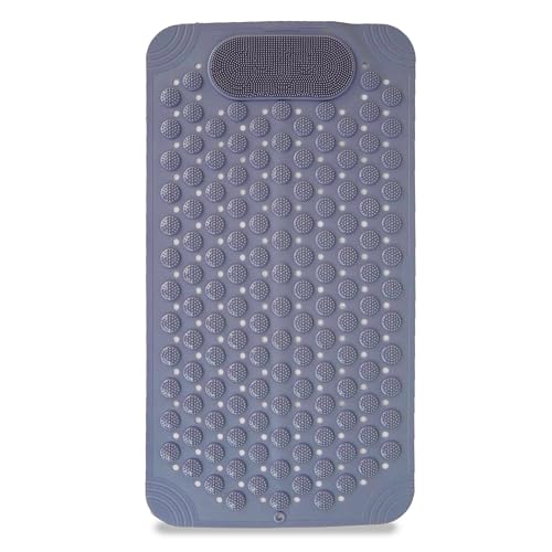 Image of Storite Bath Mat for Bathroom Anti Slip with Foot Scrubber Bath Room Shower Mat Silicone Drain Holes & Suction Mat for Bathroom-Toilat - (70 x 35cm,Grey)