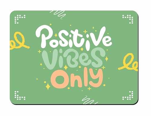Image of Positive Vibes Only Printed Mouse Pad | Smooth Surface with Non-Slip Rubber Base | Office & Home Desk Mouse Mat | Green Motivational Design