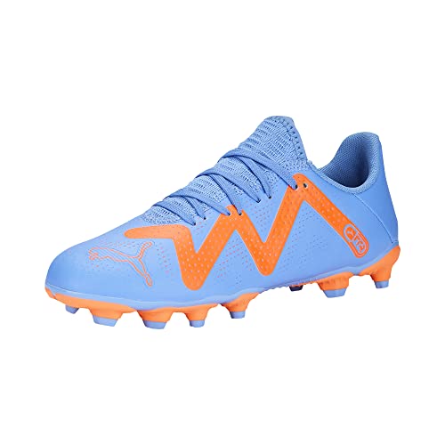 PUMA Future Play Firm Artificial Ground Sneaker, Blue Glimmer-White-Ultra Orange, 2 US Unisex Big Kid