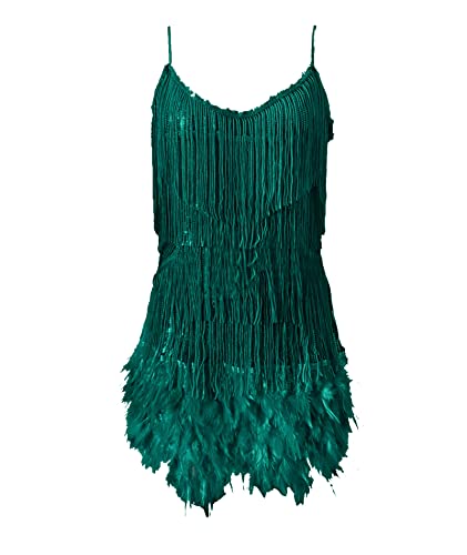 Image of xxxiticat Women's Sequin Flapper Dress Sleeveless Feather Hem Fur Fringe Tassel Splice Glitter Sparkly Shiny Mini Dress