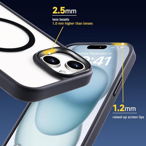 Image of Magnetic Case for iPhone 15 Plus /14 Plus 6.7-Inch Compatible with MagSafe, Shockproof Phone Bumper Cover, Solid Color Matte TPU Frame, Anti-Scratch Clear Back (Black)