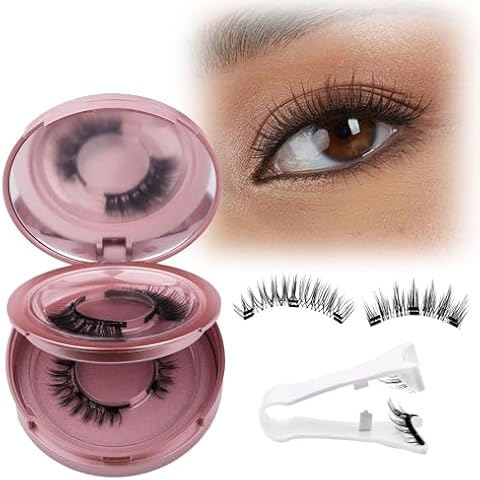 GEMERRY Magnetic Eyelashes 2 Pairs Reusable Magnetic Eyelashes with Applicator and Mirror No Glue or Liner Needed Reusable Natural Look Magnetic Lashes Soft Magnetic Eyelashes Applicator Tool Kit Cover