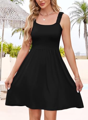 Image of QACOHU Summer Dresses for Women 2026 Sleeveless Square Neck Sundress with Pockets Casual Tank Beach Floral Boho Maxi Dress