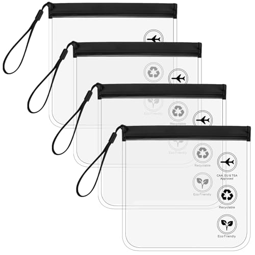 4 Piezas Neceser Transparente Viaje Avion, 20x20CM Bolso Transparente Mujer Viajes Accesorios, Neceser Viaje Avion Hombre Mujer, Bolsa de Líquido, Neceser de Viaje Seguridad de Aeropuertos