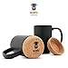 Extra Large Ceramic Coffee Mug w/Lid and Cork Coaster Bottom - 17oz Slideproof Coffee Cups w/Handle and Sip and Cover Lid - Set of 2 Dishwasher Safe Ceramic Travel Mugs - Reusable Black Insulated Cup