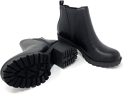 Soda ORIGAMI ~ WOMEN LUG SOLE MID HEEL FASHION ANKLE BOOTIE W/DOUBLE ELASTIC GORE (6, Black, numeric_6) | Image 3
