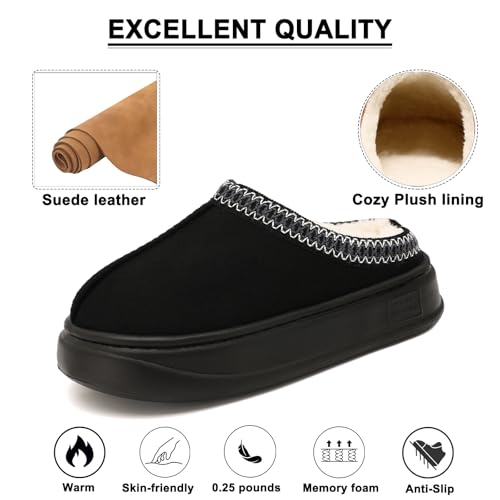 House Slippers for Woman Men, Womens slippers Platform EVA sole Warm Fuzzy Faux Fur Lined Suede Short Ankle Boots Memory Foam shoes for Women Anti-Slip Boot Indoor Size4