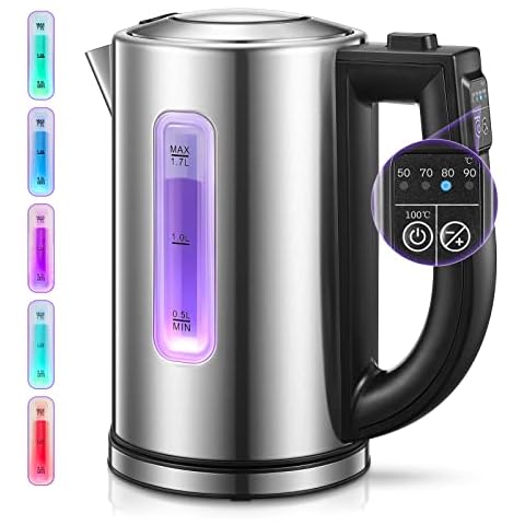 Electric Kettles Temperature Control with 5 Color Changing LED Indicator, Keep Warm 2 H, Stainless Steel, BPA-FREE, Auto Shut - Off Protection Cover
