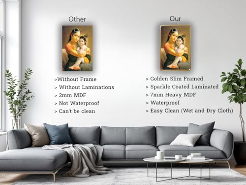 Image of Dharvika Innovations Kanha Maa Yashoda WIth Bal Krishna photo frame for pregnant women with golden Slim, Sparkle Coated Lamination frame 1867 30 x 45 cm (Design 1)