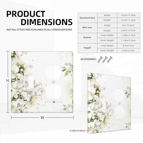Decorative Outlet Covers Rustic Ink Green Leaves White Florals Flower 2 Gang Outlet Cover Wall Plate Single Toggle Duplex Light Switch Cover Plate Switch Plate Covers for Bedroom Decor