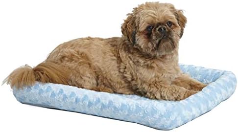 24L-Inch Blue Dog Bed or Cat Bed w/Comfortable Bolster | Ideal for Small Dog Breeds & Fits a 24-Inch Dog Crate | Easy Maintenance Machine Wash & Dry | 1-Year Warranty