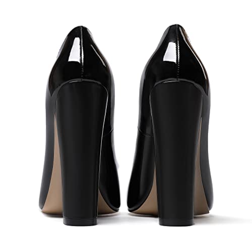 WAYDERNS Women's Slip On Party Patent Round Toe Solid Thick Sexy Block High Heel Pumps Shoes 4.7 Inch4