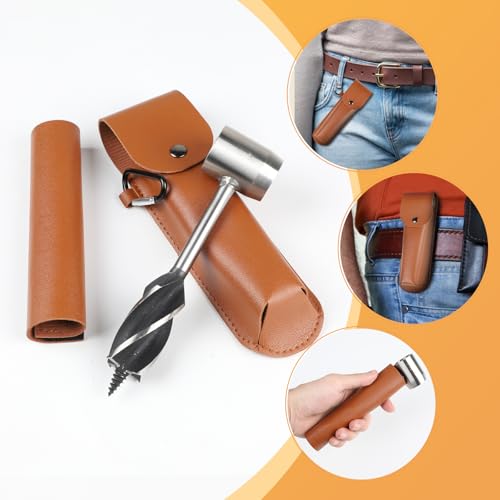 EFUTURETIME Holzbohrer Manuell Bushcraft, φ25x160mm, Schlangenbohrer Outdoor aus Stahl mit Braune Ledertasche & 180mm Klappsäge, Holz Handbohrer Bushcraft Set für Holzbearbeitung Survival Tool Camping