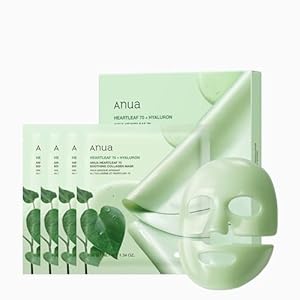ANUA Heartleaf 70 Soothing Collagen Mask, Overnight Face Mask for Glass Skin, hyaluronic acid, Collagen, Soothing & hydration Facial Mask for Sensitive Skin, Natural Color, Korean Skin Care (38g, 4ea)