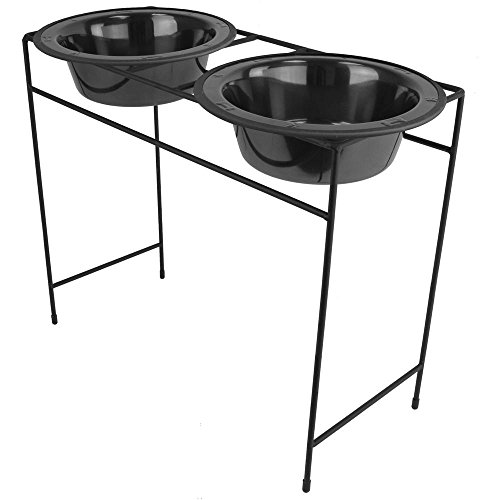 Platinum Pets Modern Double Diner Feeder with Stainless Steel Dog Bowls, X-Large, Black Chrome