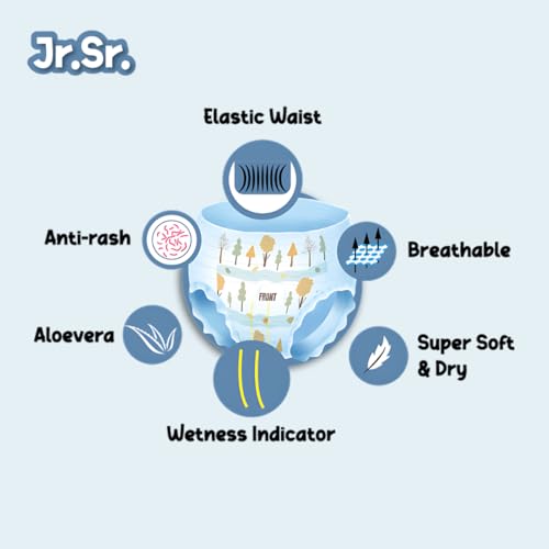 Jr. Sr. Baby Diaper Pants with Advanced Leak Protection | Soft & Comfortable| Medium | 7-12 Kg | 72 Counts | Pack of 1 - Image 2