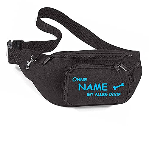 Ohne Hund ist Alles doof | Hundesport Bauchtasche Leckerlie-Tasche Hundetraining (Schwarz/Blau mit Wunschname) Cover