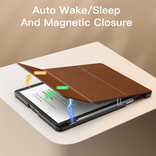 Image of MoKo Stand Case for 11 inch Kindle Scribe (3rd Generation -2025) & Kindle Scribe Colorsoft (1st Generation 2025) - Premium Leather Trifold Stand Cover with Pen Holder, Auto Sleep /Wake, Brown