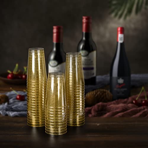 Glitter Plastic Cups Gold Glitter Disposable Cups 12 Oz 100 Pack Clear Plastic Cups Recyclable Wine Glasses For Parties Elegant Plastic Party Cups Wedding Decorations #TOP5
