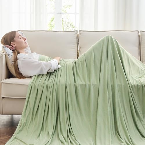 Image of EMME Cooling Throw Blanket for Couch Sofa, Thin Lightweight Summer Blanket, Cold Bed Throws for Hot Sleepers, Double Sided, Keep Body Cool for Kids Adults, Green