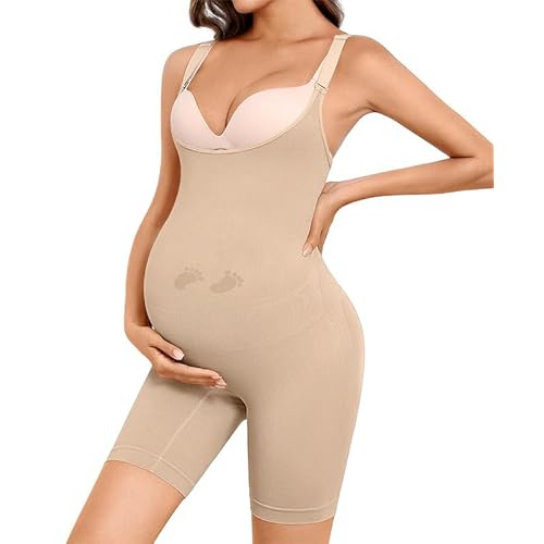 Women's Maternity Bodysuit Seamless Pregnancy Shapewear Shorts Under Dresses Belly Support Large Nude