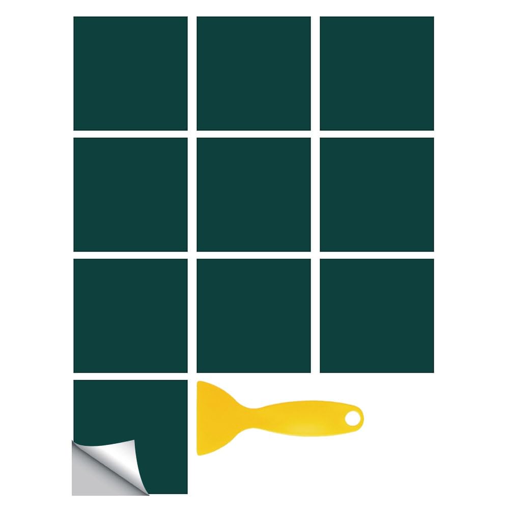Hixingo Tile Stickers for Kitchen Bathroom, 20 Pcs Waterproof PVC Peel and Stick on Tiles, Solid Color Backsplash Self Adhesive Wall DIY Home Decor Living Room (Dark Green,10x10cm (3.94x3.94in))