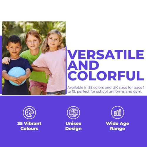 Camiseta lisa para niños de 1 a 15 años, 100 % algodón, suave hilado, unisex, uniforme escolar, gimnasio, marrón, 8-9 años