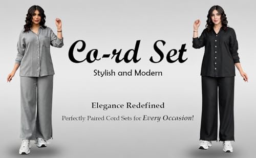 Image of Women's Solid Color Two-Piece Set | Long Sleeve Top & Wide Leg Pants Co-ord Set | Casual Wear Co ord Set