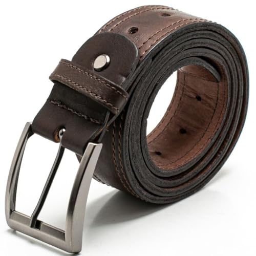 Cinto Largo Masculino Em Couro 100% Natural Marrom (Marrom)