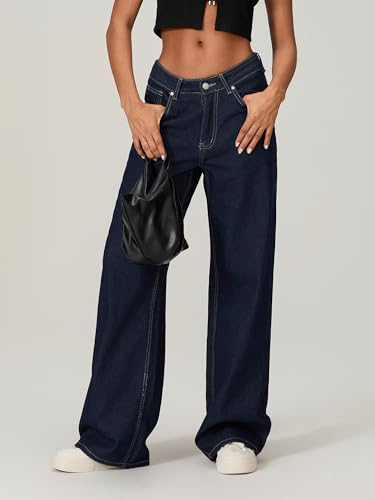 Sunloudy Women Low Rise Baggy Jeans Star Pattern Loose Fit Straight Wide Leg Boyfriend Denim Pants Streetwear Trousers2