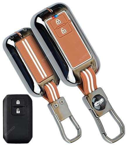 Image of Coll of Fest Premium Metal Silicone Brown Key Cover Compatible with Maruti Suzuki Swift | Baleno | Ertiga | Grand Vitara | New Brezza 2022 | Dzire | XL6 | Jimny 2 Button Key Glow in Dark