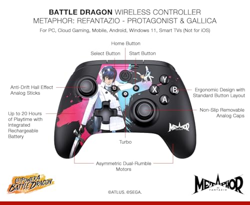 Image of PowerA Battle Dragon Wireless Controller for PC and Cloud Gaming, Magnetic Hall Effect, Asymmetric Rumble Motors, 20h Playtime - Metaphor: Refantazio Protagonist & Gallica (Not for iOS)