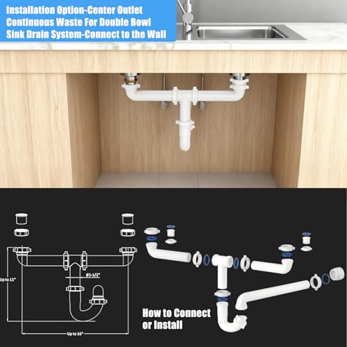 (1 Pack-White) eflyefly 1-1/2 inch Kitchen Sink Drain Kit Include All Necessary Component Replacement Tubular Plumbing