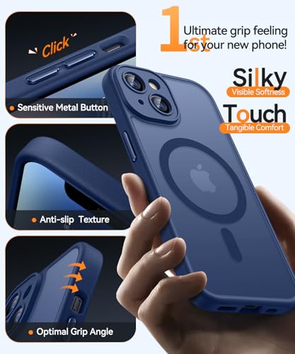 Image of CANSHN Magnetic for iPhone 14 Plus Case, Upgraded [Full Camera Protection] [Compatible with Magsafe] [Translucent Matte] Shockproof Protective Phone Case for iPhone 14 Plus 6.7 inch - Deep Blue