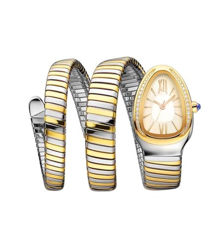 Image of Shocknshop Analog White Dial Diamond-Embellished Snake Spiral Bracelet Watch for Women -WCH166