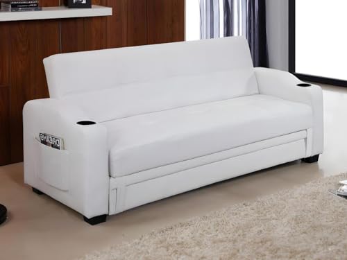 Vente-unique-Sofá Cama Clic-clac de Piel sintética Mirella - Blanco