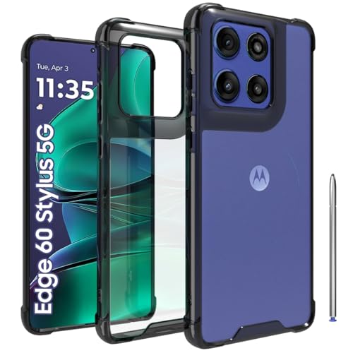 Image of RIGGEAR Shockproof Clear Hybrid Airbag Armor Back Cover Case for Motorola Moto Edge 60 Stylus 5G (Clear-Black TPU Bumper with Transparent PC)