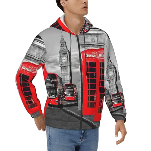 Sweat à capuche homme motif téléphone de Londres en coton décontracté