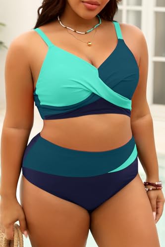 Image of Tempt Me Plus Size Two Piece Swimsuit - Women High Waisted Bikini Set Tummy Control Bathing Suits