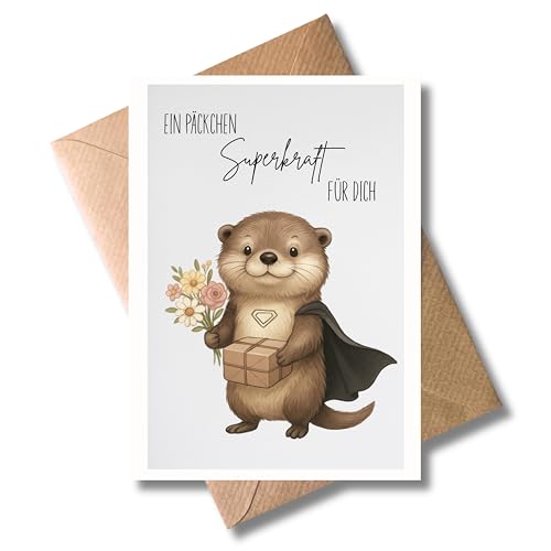 WBdesignz – Tarjeta con sobre, diseño de nutria superhéroe y flores (DIN A6)
