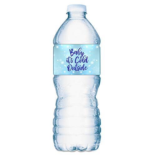 25 Baby Its Cold Outside Baby Water Bottle Labels; Baby Shower Set of 25 Waterproof Water Bottle Stickers Wrappers, Decorations; Its a Boy Blue. Made in USA