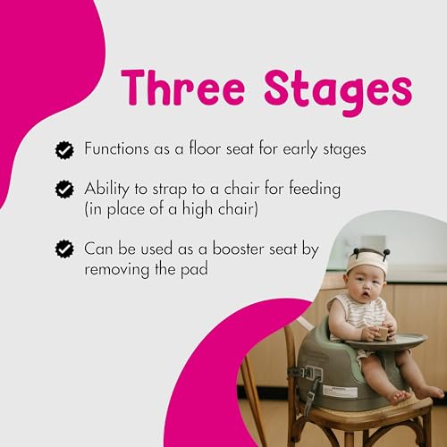 Image of Bumbo 3-in-1 Multi Seat Baby & Toddler Convertible Non-Slip Chair, Breige /Agave - Portable Floor Seat, Booster & High Chair w /Activity Tray and Safety Harness for Infants 6-36 Months
