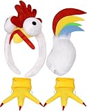 MUKOSEL Chicken Costume - 3D Chicken headband, Colorful Tail, Feet Cosplay Halloween Costume Accessories for Adult Boys Girls KIds