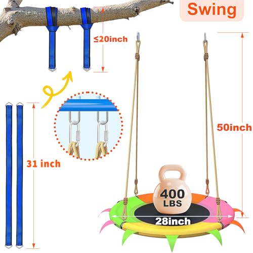Image of Saucer Swing for Kids Outdoor - 400lb Heavy-Duty Tree Swing with Adjustable Straps & Ropes, Weather-Resistant Outdoor Seat (Child-Safe, Vibrant Colors)
