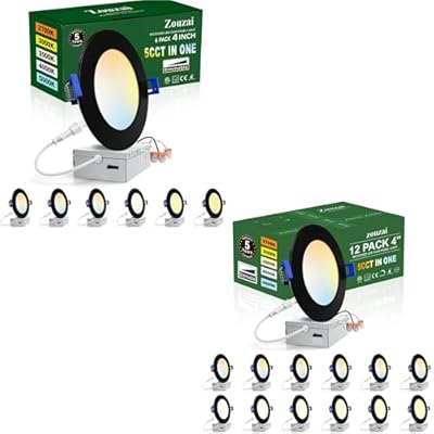 zouzai 18 Pack 4 Inch Modern Ultra-Thin LED Recessed Ceiling Light with Junction Box 5CCT Adjustable Dimmable