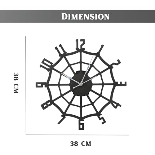 Image of Spider Web Metal Analog Wall Clock for Living Room, Bedroom, Office & Hall | 38 X 38 CM | Stylish Modern Home Decor Wall Clock | Battery Operated | Contemporary Spider Web Design | Black