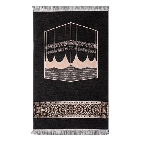 BATTLEHYMN Muslim Prayer Rug with Tassels,Portable Islam Praying Mat for Travel,Soft Elegant Turkish Prayer Mat 70x110cm(Black) Cover