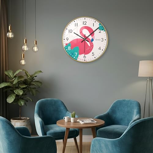 Image of Flamingo Wall Clock for Home Decor Non-Ticking Silent Wall Clock | Modern Wall Watch for Hall, Living Room, Office & Bedroom | Fancy Wall Clocks Battery Operated | Round Easy-to-Read Wall Watch
