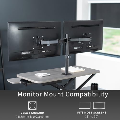 Image of VIVO Height Adjustable 32 inch Standing Desk Converter with Dual 13 to 30 inch Monitor Stand, Sit Stand Monitor Mount and Desk Riser, Gray, DESK-V000K-M2G